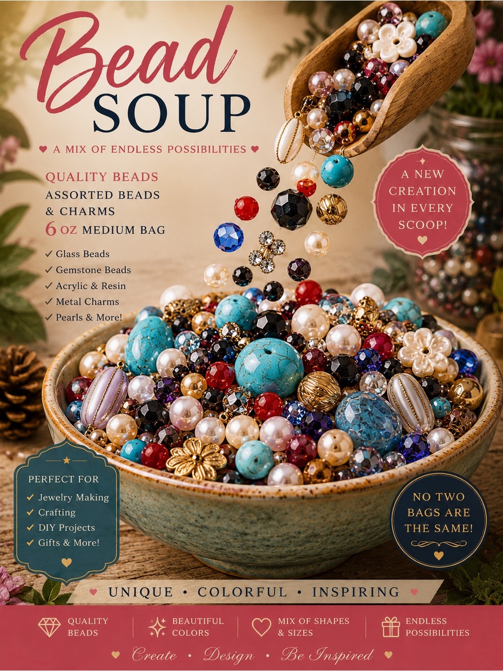 Assorted Beads and Charms Bead Soup 🥣 6 oz Medium Bag